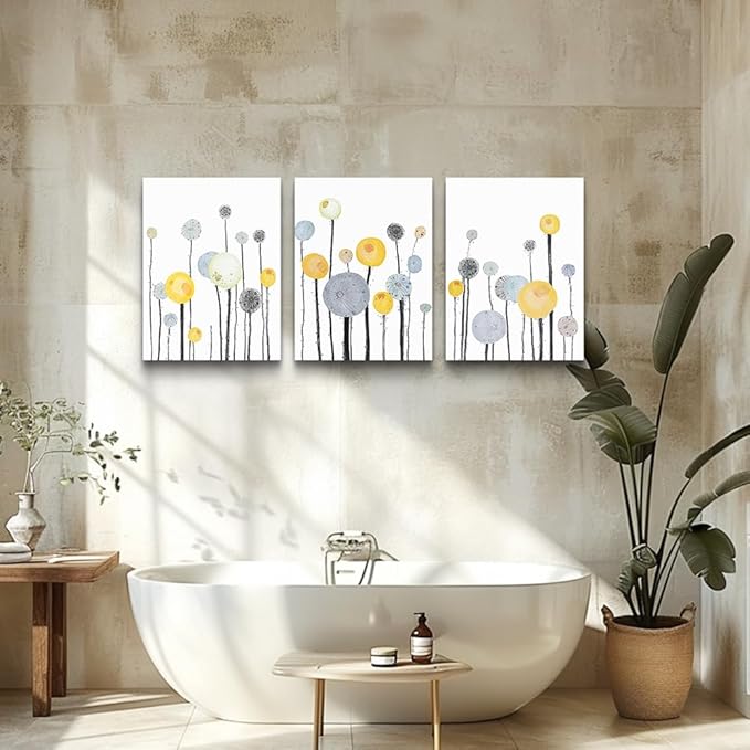 Abstract Flowers Watercolor Painting 3 Piece Framed Canvas Wall Art for Living Room, Bathroom, Office, Kitchen - Large Size Home Decor Artwork for Bedroom Decoration