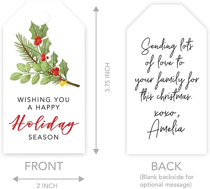 Andaz Press Christmas Holiday Season Classic Gift Tags, Happy Holidays to from and Wishing You A Happy Holiday Season, Winter Holiday Branch Design, for Holiday Events, Parties, and Favors, 60-Pack