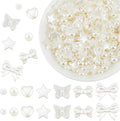 1 Box 7 Styles 700PCS Pearl Beads Kit with Hole Floral White ABS Plastic Heart Star Round Bow Assorted Imitation Pearls Loose Bead for Jewelry Making Bracelet Necklace DIY Crafts Supply