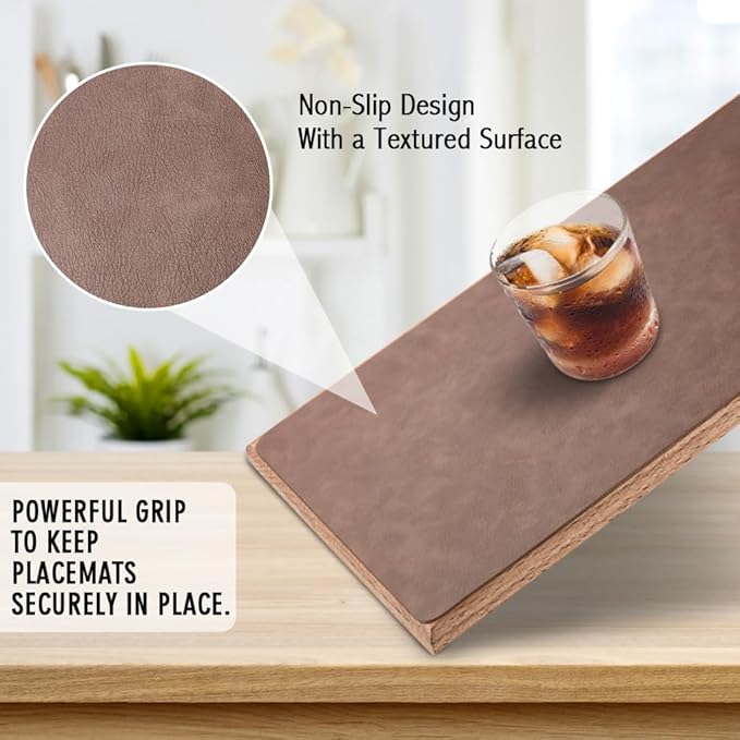 UnivoColors Washed Cowhide Pattern Faux Leather Big Size Placemats Set of 4, Waterproof Easy to Clean Anti-Slip PU Table Mats for Party Decoration19.7″×13.6″,Light Grey Retro Cowhide Pattern