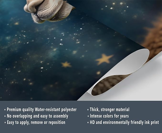 Starry Sky Alpaca Wall Mural, Dreamy Galaxy Moon Alpaca 3D Wall Murals, Cute Animal Wallpaper Mural, for Living Room Bedroom Large Wallpaper Indoor Decor 59" W x39.4 H
