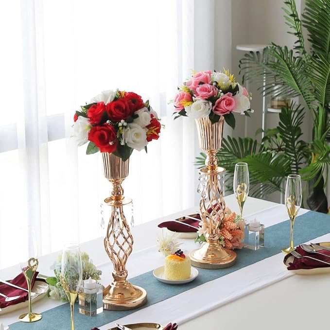 Pack of 10 Wedding Floral Crystal Flower Centerpiece Vases for Reception Centerpieces Party Event, 20.2 inches Versatile Flower Arrangement & Candle Holder Stand