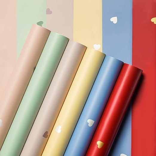 20 Sheets Solid Color Love Heart Flower Wrapping Paper,Waterproof Florist Bouquet Supplies,DIY Crafts,Gift Packaging or Gift Box Packaging, 22.8x22.8Inch (White Red)