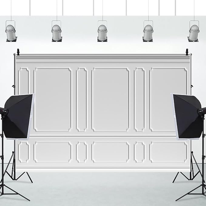 AOFOTO 7x5ft Empty Room Photo Backdrop White Living Room French Classic Frame Wall Photography Background Office Video Conference Meeting Background Adult Children Portrait Photoshoot Backdrop