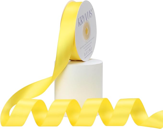 Daffodil Yellow Satin Ribbon, Double Faced 7/8 Inch X 25 Yards Daffodil Ribbon, Premium Satin Ribbon for Gift Wrapping, Crafts, Hair Bow Making, Sewing, Flower Bouquet, Wedding Party Decor