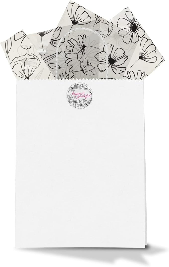 Pro Supply Global Black and White Floral Printed Tissue Paper for Gift Bags or Boxes and Wrapping - Spring Bulk Decorative Art Tissue Paper for Packaging and Gifting | 24 Sheets 20" x 30"