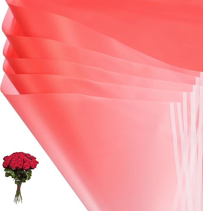 PATIKIL Flower Gift Wrapping Paper, 20 Sheets Waterproof Bouquet Paper Wrap Florist Supplies Packaging Floral Papers for Wedding DIY Craft Valentine Mother's Day, Red
