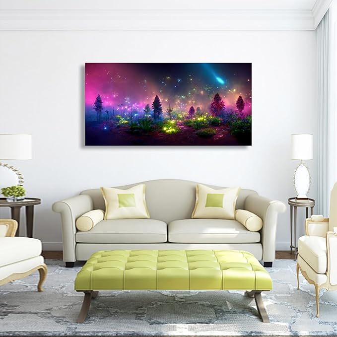 Fantastic Starry light Canvas Wall Art for Living room Office Bedroom Purple Dream Wall Art Print Paintings Modern Forest Fog Pictures Wall Decor Artwork Waterproof Ready to Hang - 20in * 40inch