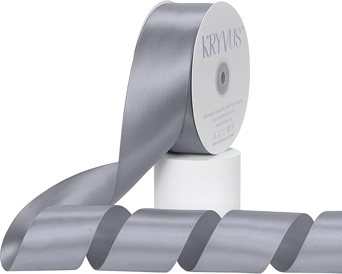 Gray Satin Ribbon, Double Faced 2 Inch X 50 Yards Gray Ribbon, Premium Satin Ribbon for Gift Wrapping, Crafts, Hair Bow Making, Sewing, Flower Bouquet, Wedding Party Decor