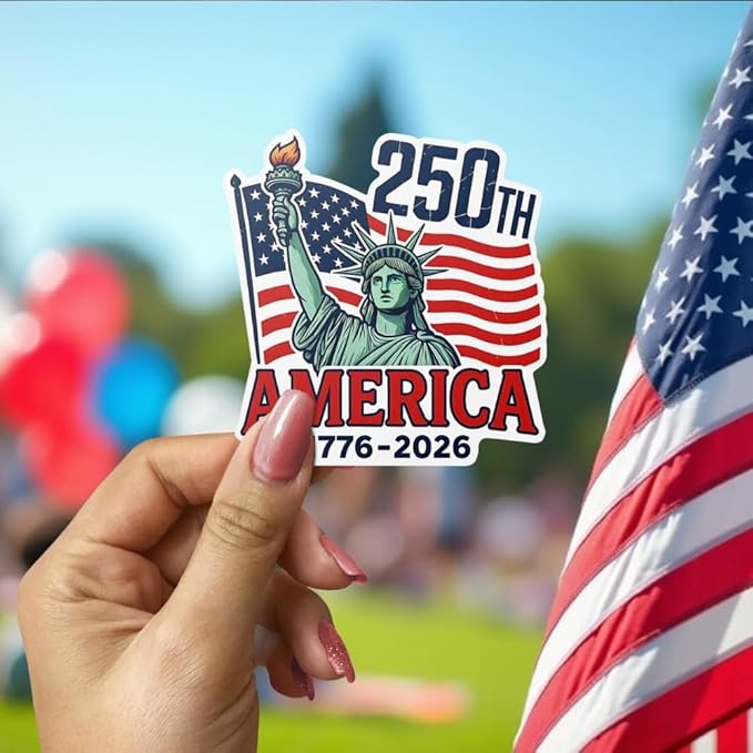 HANDICHI Design 5 Pack 5 Inch America 250th Anniversary Stickers (1776–2026), Patriotic Statue of Liberty & USA Flag Vinyl Decals