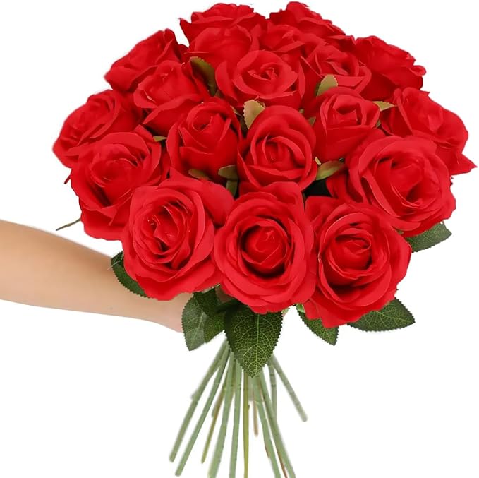 Tifuly Red Roses Artificial Flowers - 12 pcs Realistic Long Stem Fake Roses Mashup Style Silk Flowers for Valentine's Day DIY Bouquets Wedding Centerpieces Arrangements Home Party Decor