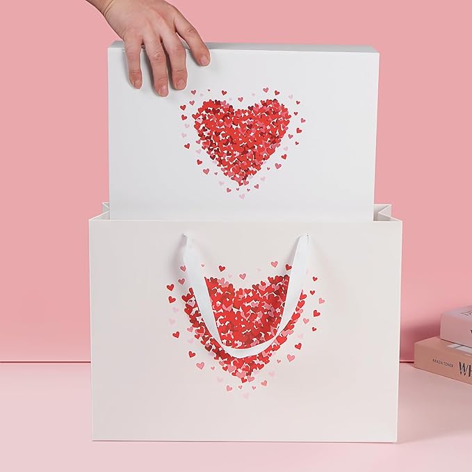 Large Gift Box with Lids 13.5x9x4.1 Inches, White Gift Box with Bag, Bridesmaid Proposal Box with Magnetic Closure for Mother's Day (Matte White)
