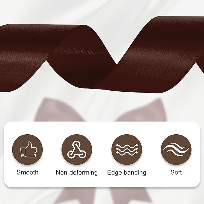 XSEINO 110 Yards Ribbon,1 1/2 Inch Brown Satin Ribbon for Flower Bouquet, Gift Wrapping, Ribbons for Crafts, Hair Bows Making, Wedding Party Decoration, Sewing, Invitation Cards, Christmas