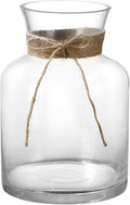 8" Decorative Modern Flower Vase with Twine Rope for Floral Arrangements, Wide Mouth Large Clear Glass Vase for Bouquet(Transparent) (Clear, 03)