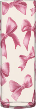Flower Vase Clear Plastic Cylinder Vases Decor for Centerpieces Home Storage Office Weddings Deep Pink Ribbon Bows 11.8 x 3.9 in