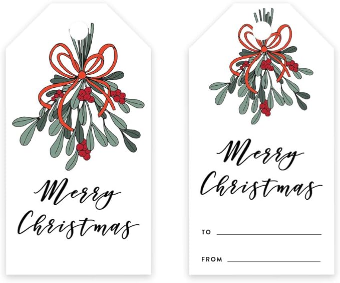 Andaz Press Christmas Holiday Season Classic Gift Tags, Merry Christmas to from Classic Favor Tags, Mistletoe Design, for Holiday Events, Parties, and Favors, 60-Pack