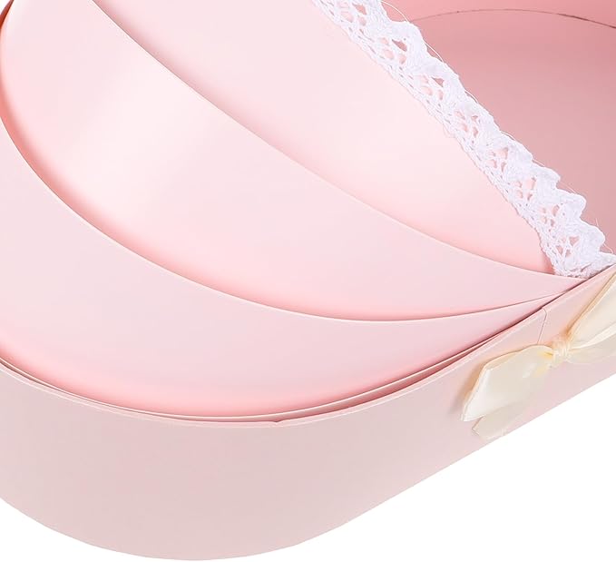 KOMBIUDA Valentine Day Bouquet Packaging Box Pink Floral Cradle Shape Box Half-open Design for Flower Arrangements Shower Anniversary Wedding