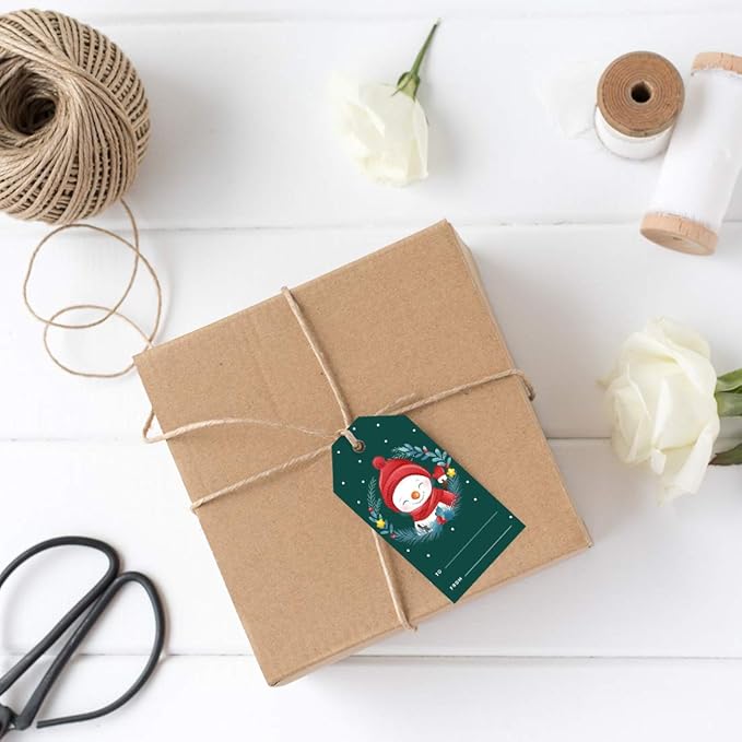 Andaz Press Christmas Holiday Season Classic Gift Tags, Merry Christmas to from Classic Favor Tags, Snowman with Christmas Wreath Design, for Holiday Events, Parties, and Favors, 60-Pack