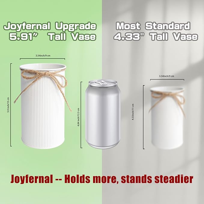 6" High Farmhouse Vases for Centerpiece, Rustic Mason Jars with Twine Bow for Flowers, Vintage Galvanized Metal Vase Tin Bucket for Wedding Home Decor (White, 2Pcs)
