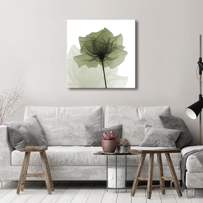 Wieco Art Large Contemporary Gallery Wrapped Floral Giclee Canvas Print Green Flickering Flowers Pictures Paintings on Canvas Wall Art Ready to Hang for Living Room Home Decorations 24x24 inch