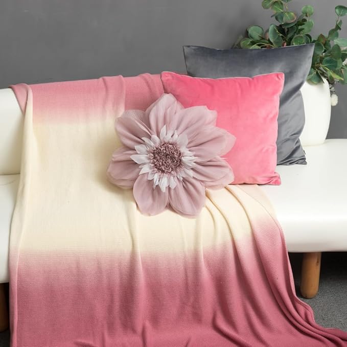 Handmade 3D Flower Throw Pillow Cover Blush Pink Decorative Floral Accent Pillow Case Cute Round Velvet Cushion for Bed Couch Car Chair Bedroom Boho Farmhouse Home Decor Gift 12Inch Rose Gold