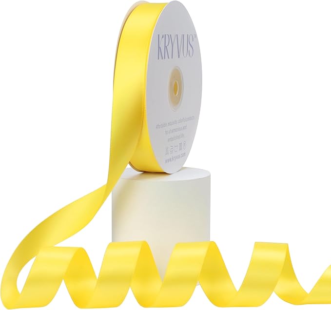 Daffodil Yellow Satin Ribbon, Double Faced 7/8 Inch X 50 Yards Daffodil Ribbon, Premium Satin Ribbon for Gift Wrapping, Crafts, Hair Bow Making, Sewing, Flower Bouquet, Wedding Party Decor