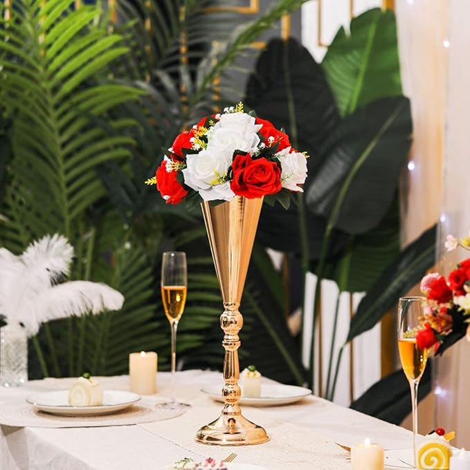 Set of 2 Tabletop Metal Wedding Flower Trumpet Vase Wedding Centerpiece Flower Vase for Wedding Event Decoration Living Decor Party Decor (Gold, 2×L)