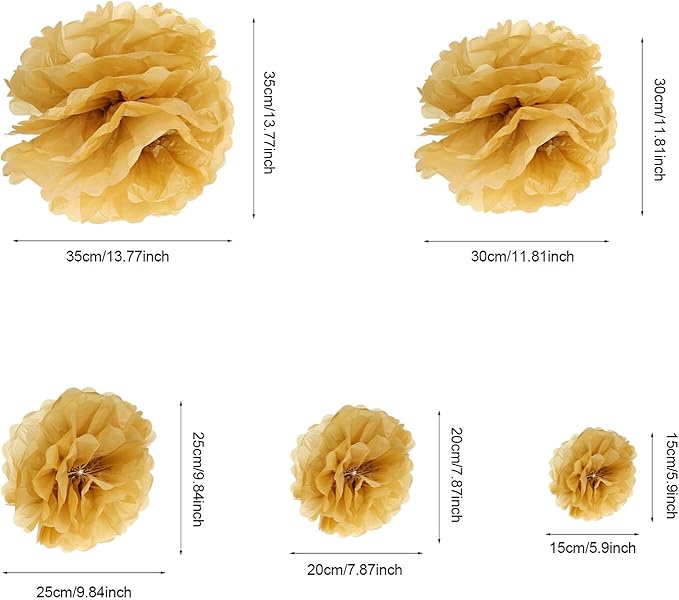 10 Pcs Metallic Paper Pom Poms Flower Balls Party Decoration Hanging Wall Ornament for Wedding Birthday Shower Home Celebration Easy to Hang and Cluster