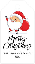 Andaz Press Personalized Christmas Holiday Season Classic Gift Tags, Merry Christmas Santa Claus with Christmas Sack Design, Custom Family Name and Year, Holiday Events, Parties, and Favors, 60-Pack