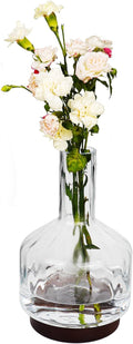 Decorative Glass Vase with Wooden Base, Modern Design for Fresh Flowers, Home and Office Decor
