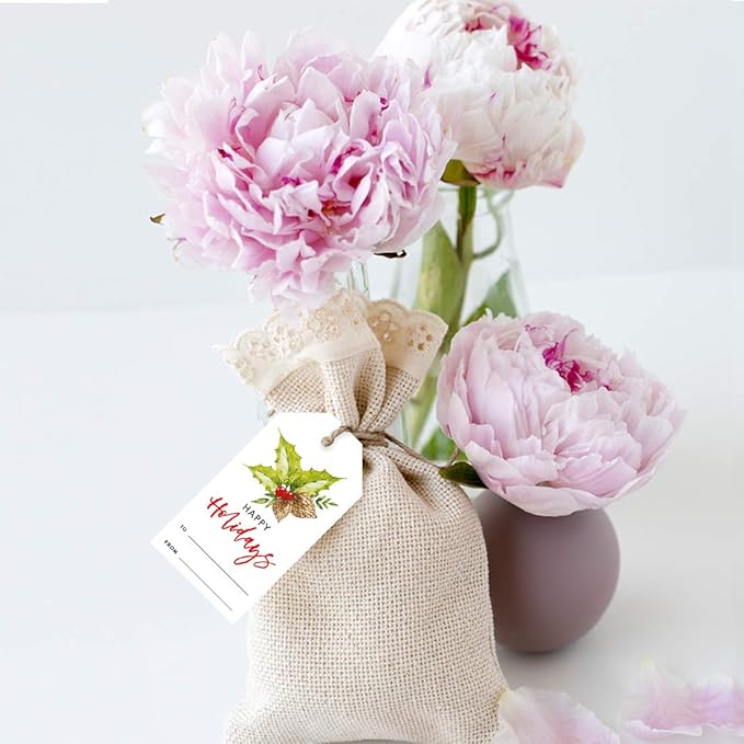 Andaz Press Classic Gift Tags - Holly Leaf Design, 60-Pack for Events, Parties, and Favors