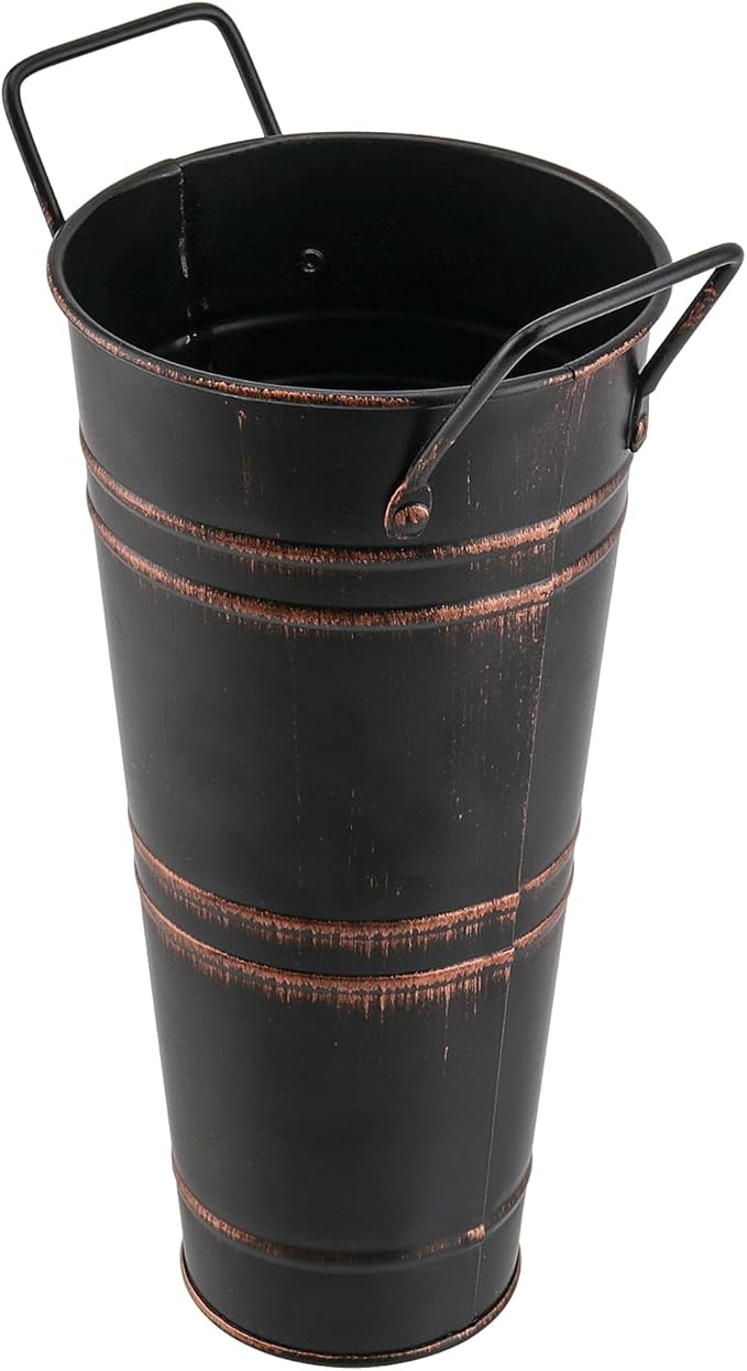8 Pack 9 Inch Tall Galvanized Flower Bucket, Black Farmhouse French Flower Bucket with Handle, Small Rustic Buckets Vintage Metal Vases for Flower, Centerpieces, Floral Wedding Arrangements