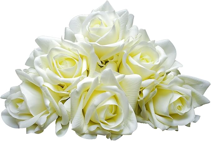 Artificial flower real touch roses feel and look realistic fake roses with short stems, suitable for gift, for wife girlfriend mom friends, Indoor home table，cake, hotel, car decoration (white)
