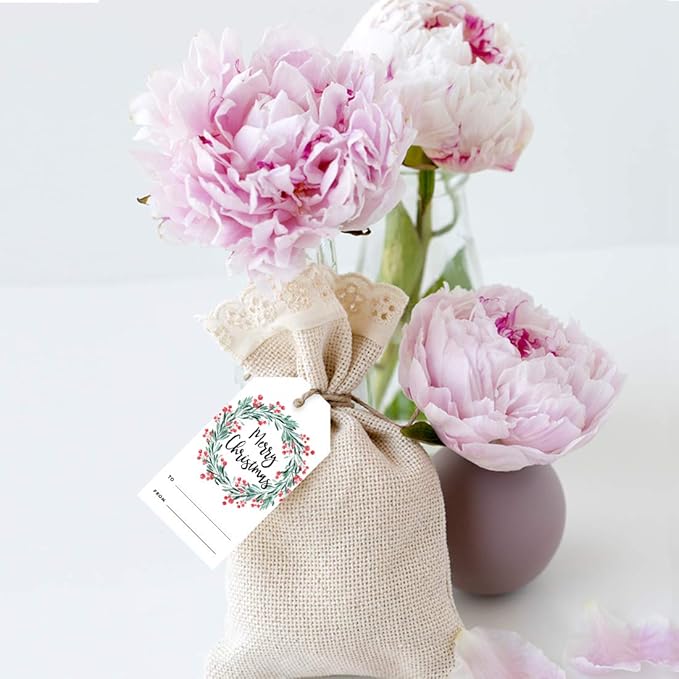 Andaz Press Christmas Holiday Season Classic Gift Tags, Merry Christmas to from Classic Favor Tags, Holly Wreath Design, for Holiday Events, Parties, and Favors, 60-Pack