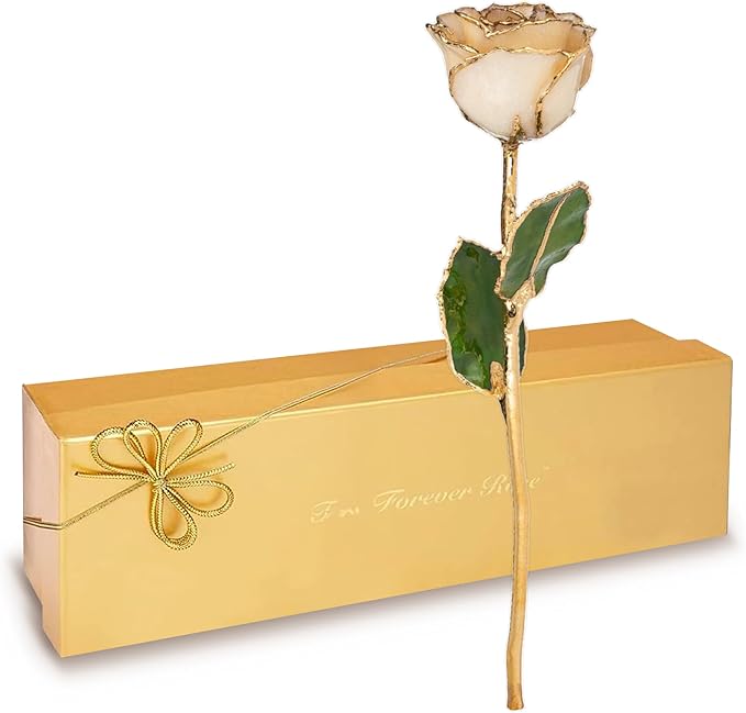 Forever Rose Hand-Dipped in 24K Gold, Diamond-Inspired April Birthstone with Sparkles, Real Rose in Luxury Gold Gift Box – Perfect Ready to Gift for April Birthday or Any Occasion