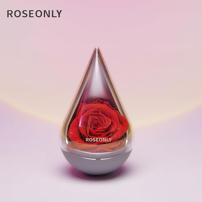 Preserved Rose with Water-Drop Shape, Eternal Flowers Gifts for Women Girlfriend Wife Mothers Real Roses Presents for Her Valentine's Day Christmas Birthday Mother's Day Anniversary (Red)