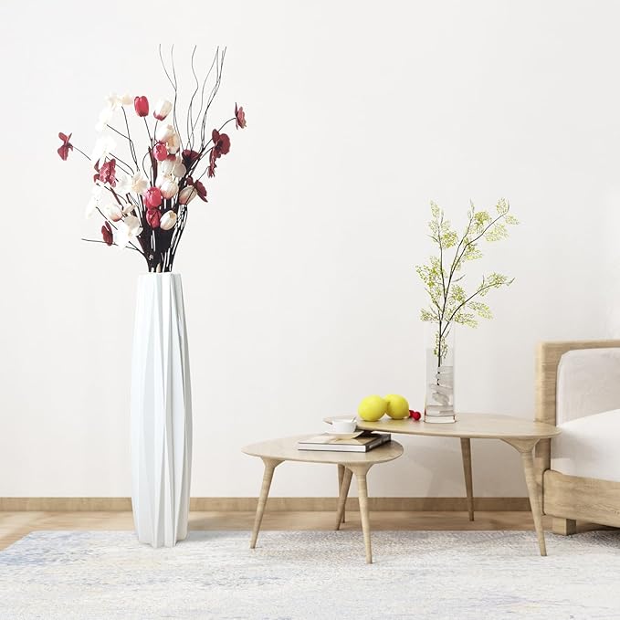 White Floor Ceramic Vase 28 Inches Tall Flower Holder Decorative Large Vases for Table Centerpieces Shelf Home Decor Living Room Branches Sky-Dried Flower Arrangement Simple Decorative