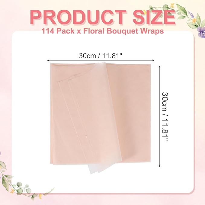 YELARXI Flower Wrapping Paper, Cotton Wrapping Flower Paper, Non-Woven Waterproof Floral Bouquet Wraps - Fitting for (Florist Supplies/Gift) 11.8 x 11.8 Inch & 114 Pack & Light Pink