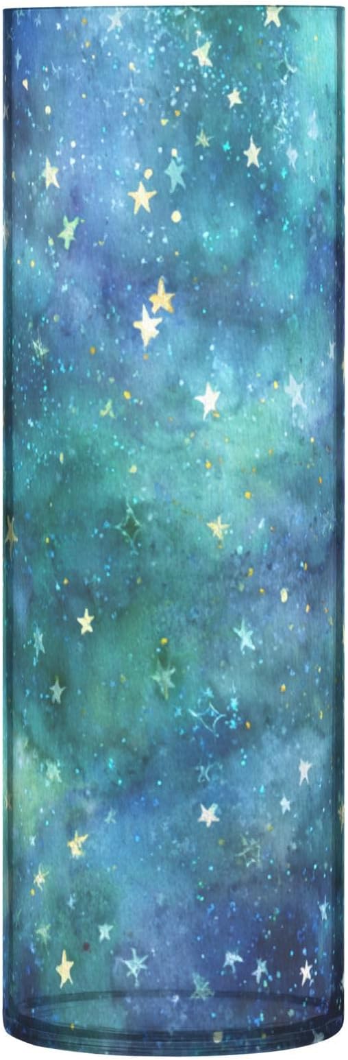 Flower Vase Clear Plastic Cylinder Vases Decor for Centerpieces Home Storage Office Weddings Watercolor Starry Sky Stars Blue 11.8 x 3.9 in