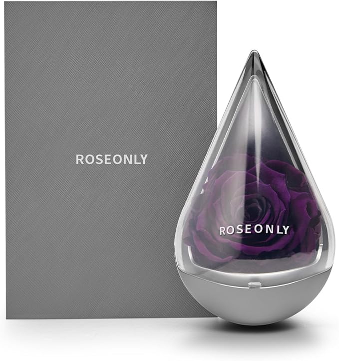 Preserved Rose with Water-Drop Shape, Eternal Flowers Gifts for Women Girlfriend Wife Mothers Real Roses Presents for Her Valentine's Day Christmas Birthday Mother's Day Anniversary (Purple)