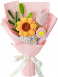 Hand-Woven Flower Bouquet Finished（1pcs） for Mother Girlfriend Birthday Gift Wedding Decoration Crochet Artificial Flower, Bouquet Gift (Sunflower Pink)
