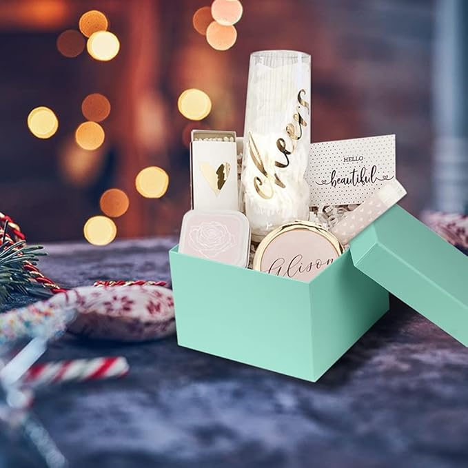 Briful Square Gift Boxes with Lids Set of 4 Teal Green Gift Box Assorted Sizes Nesting Gift Boxes for Presents Birthday Bridesmaid Wedding Valentines Christmas Party Favor Boxes