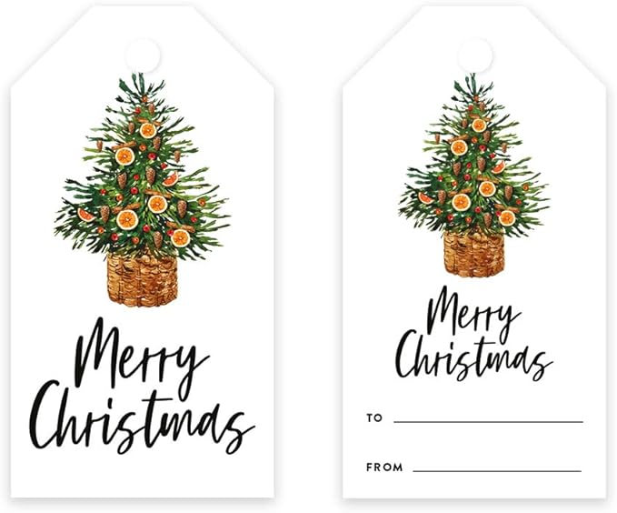 Andaz Press Christmas Holiday Season Classic Gift Tags, Merry Christmas to from Classic Favor Tags, Citrus Christmas Tree Design, for Holiday Events, Parties, and Favors, 60-Pack