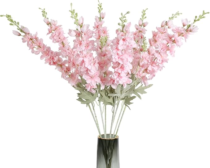 8PCS Pink Delphinium Artificial Flowers 33.5in Long Stem Larkspur Fake Silk Flowers for Tall Vase Faux Flowers for Home Wedding Baby Shower Floral Arrangement Centerpiece Table Decoration (Pink)