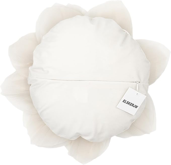 Handmade 3D Flower Round Throw Pillow Cover Elegant Decorative Floral Accent Pillow Case Cute Velvet Cushion for Bed Couch Car Chair Bedroom Boho Farmhouse Home Decor 12 Inch Cream White