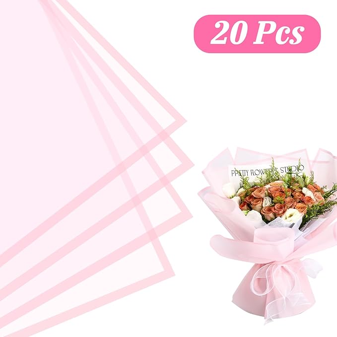 Rumvan Flower Wrapping Paper, 20 Sheets, Waterproof, Floral Bouquet Design, for Wedding, Birthday Gift, DIY Florist Supplies (Pink colour)