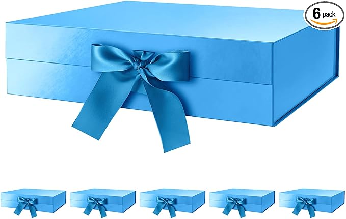 GREEN BEAN 6 Large Gift Boxes with Lids for Presents 13x9.7x3.4 Inches, Blue Magnetic Gifts Boxes with Ribbon, Groomsmen Proposal Box, Luxury Gift Boxes (Glossy Blue)