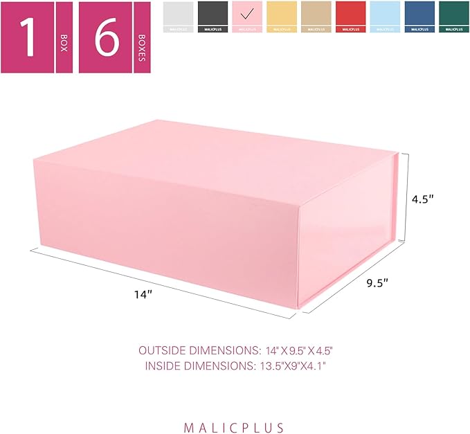 Large Gift Box with Lid 13.5x9x4.1 Inches, Pink Bridesmaid Proposal Gift Box with Magnetic Closure for All Occasion(Glossy Pink)