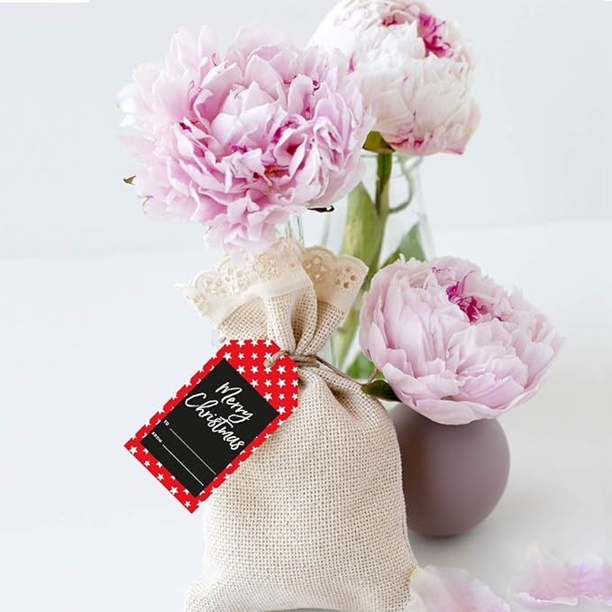 Andaz Press Christmas Holiday Season Classic Gift Tags, Merry Christmas to from and Wishing You A Happy Holiday Season, Red with White Stars Design, for Holiday Events, Parties, and Favors, 60-Pack