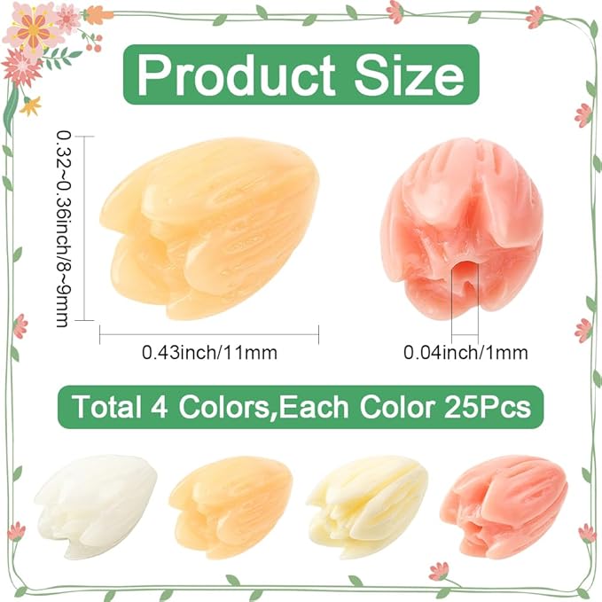 1 Box 100Pcs Carved Flower Beads Colorful Floral Beads Assorted 3D Jasmine Synthetic Coral Dyed Crafts Smooth Loose Spacers for Jewelry Making Bracelets Necklaces DIY Projects Accessories